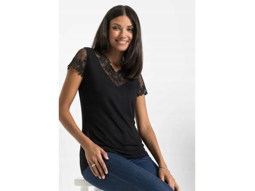 B.P.C t-shirt czarny z koronką 36/38.