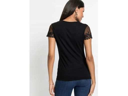 B.P.C t-shirt czarny z koronką 36/38.