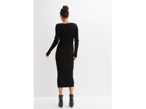 B.P.C sukienka czarna dzianinowa prążkowana duży dekolt 40/42.