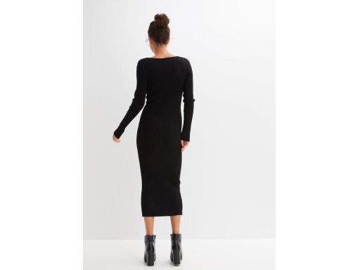 B.P.C sukienka czarna dzianinowa prążkowana duży dekolt 40/42.