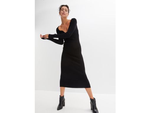 B.P.C sukienka czarna dzianinowa prążkowana duży dekolt 40/42.