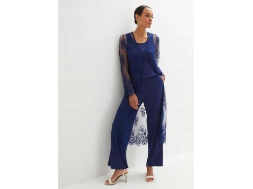 B.P.C kombinezon granatowy z długą narzutką koronkową 40/42.