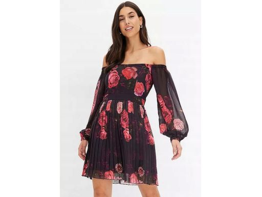 B.P.C sukienka plisowana szyfonowa czarna w kwiaty 40.