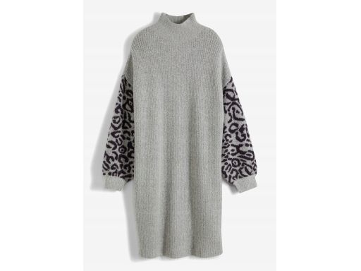 B.P.C dzianinowa sukienka prosta szara z rękawami w cętki 40/42.