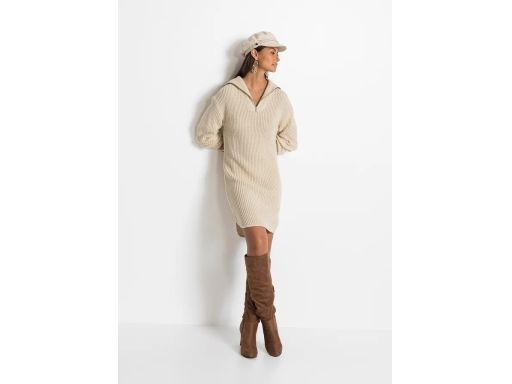 B.P.C sukienka dzianinowa beżowa z półgolfem z zamkiem 44/46.