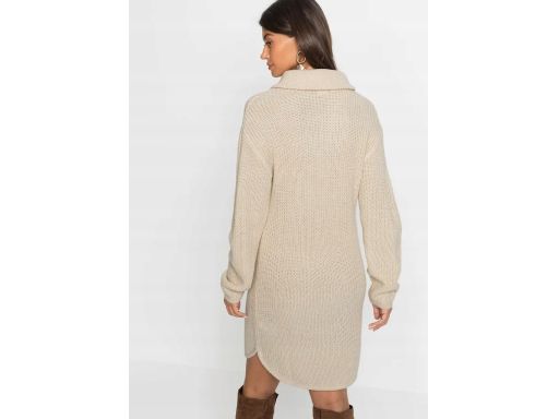B.P.C sukienka dzianinowa beżowa z półgolfem z zamkiem 44/46.