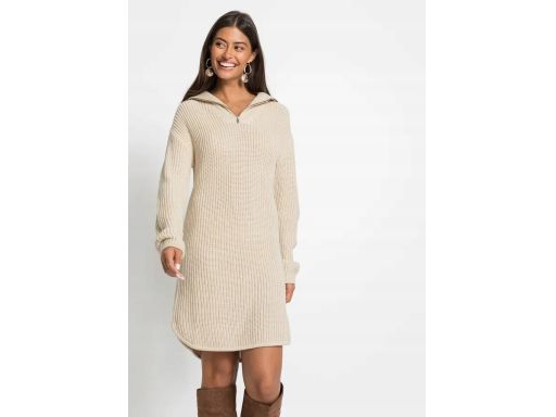 B.P.C sukienka dzianinowa beżowa z półgolfem z zamkiem 44/46.