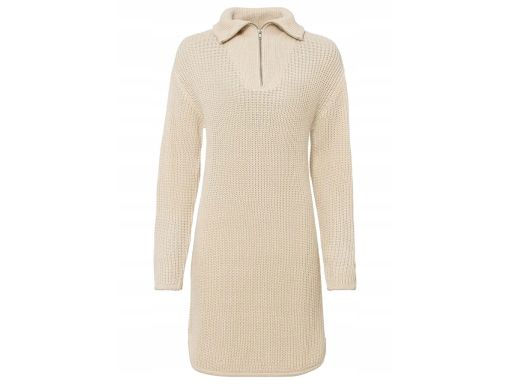 B.P.C sukienka dzianinowa beżowa z półgolfem z zamkiem 44/46.
