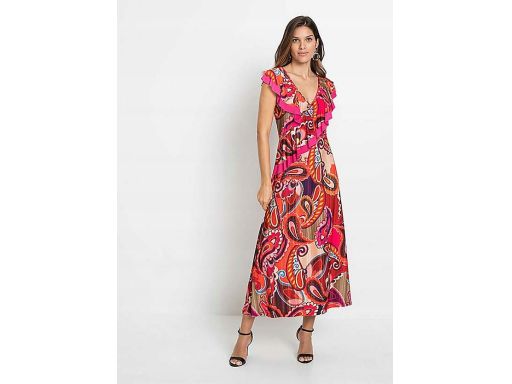 B.P.C długa sukienka maxi kolorowa z falbaną 32/34.