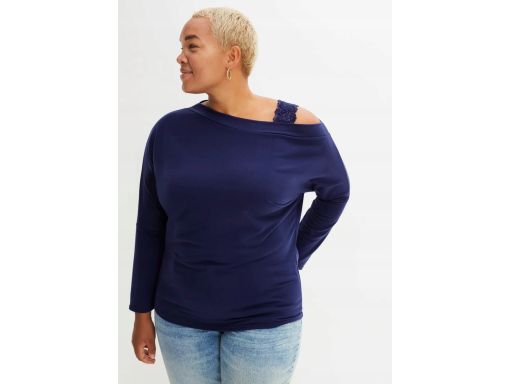 B.P.C dresowa bluzka granatowa z koronką i asymetrycznym dekoltem ^40/