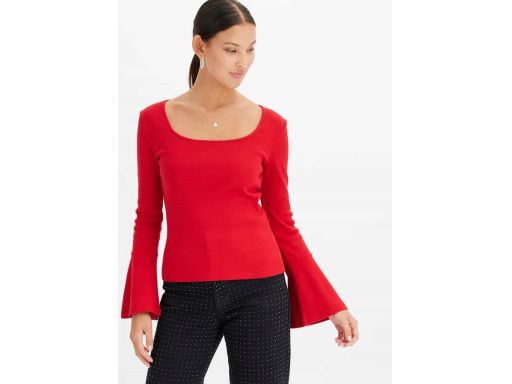 B.P.C bluzka prążkowana czerwona z rozszerzanymi rękawami 44/46.