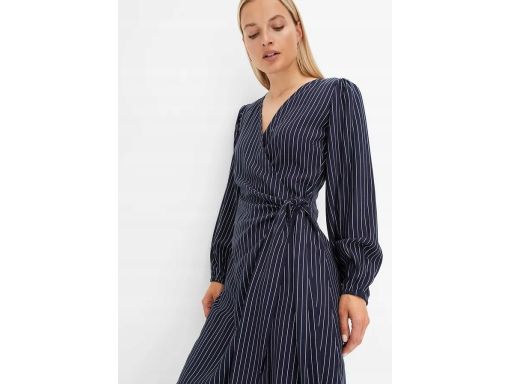 B.P.C sukienka kopertowa granatowa w białe paseczki 48.