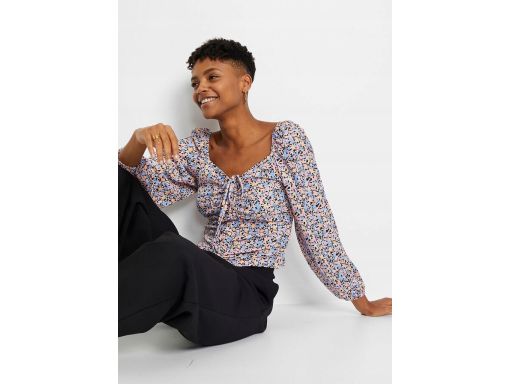 B.P.C krótka bluzka z marszczeniem w kwiatuszki 48/50.