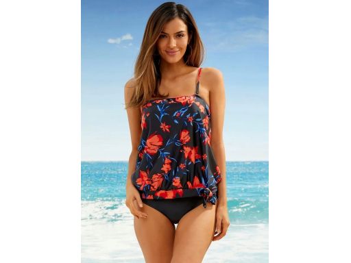 B.P.C tankini czarne w kolorowe kwiaty z czarnymi figami 48.