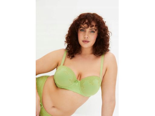 B.P.C biustonosz balkonetka na fiszbinach usztywniany koronkowy zielon