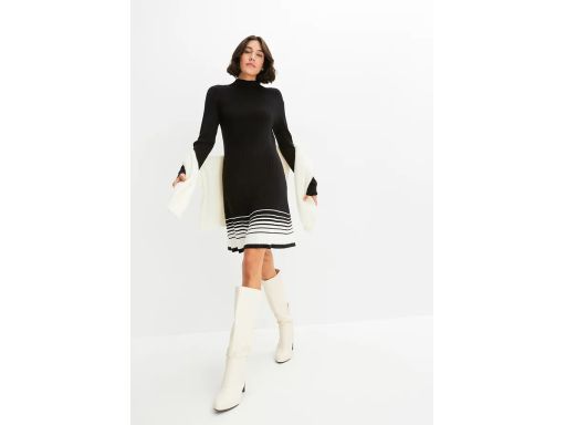 B.P.C sukienka dzianinowa rozkloszowana czarno-biała ^32/34