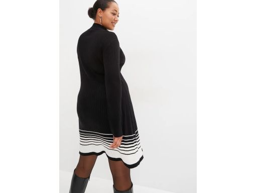 B.P.C sukienka dzianinowa rozkloszowana czarno-biała ^32/34