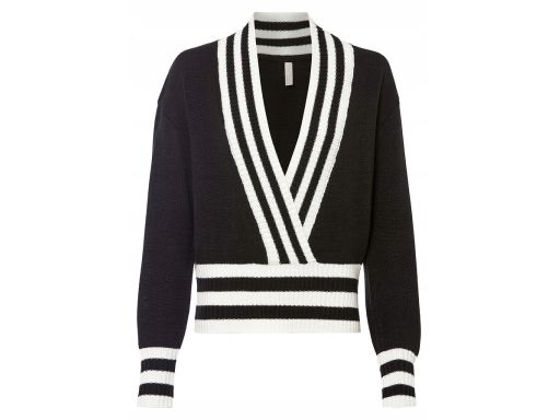 B.P.C sweter kopertowy czarny z paskami r.48/50