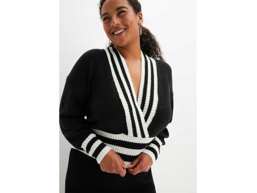 B.P.C sweter kopertowy czarny z paskami r.48/50