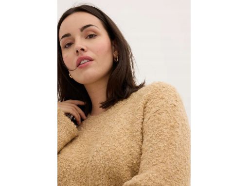 B.P.C sweter beżowy z przędzy boucle z poszerzanymi rękawami 48/50.