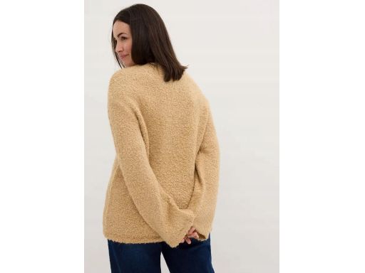 B.P.C sweter beżowy z przędzy boucle z poszerzanymi rękawami 48/50.