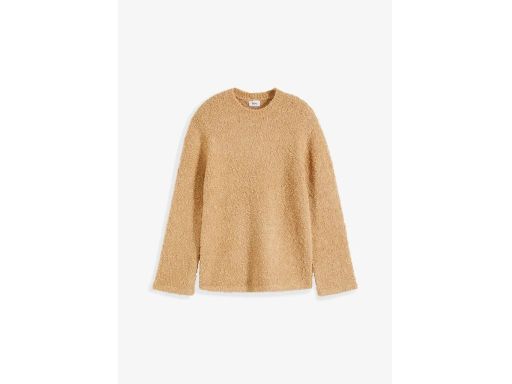 B.P.C sweter beżowy z przędzy boucle z poszerzanymi rękawami 48/50.