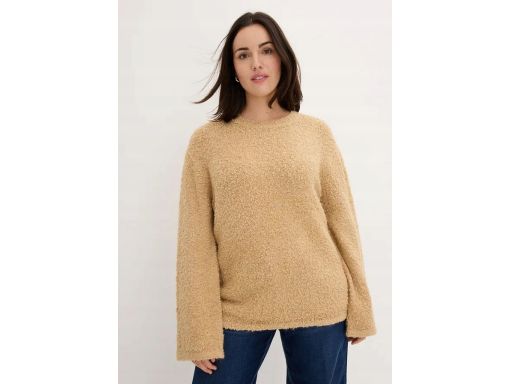 B.P.C sweter beżowy z przędzy boucle z poszerzanymi rękawami 48/50.