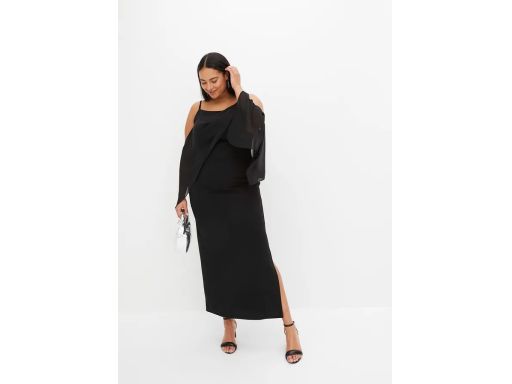 B.P.C długa wieczorowa czarna sukienka z szyfonowym akcentem ^42