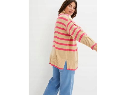 B.P.C luźny sweter z golfem beżowy w różowe paski ^44/46