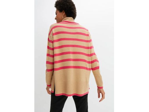 B.P.C luźny sweter z golfem beżowy w różowe paski ^44/46