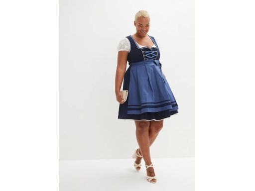 B.P.C. sukienka ludowa przed kolana granatowo-niebieska 48.