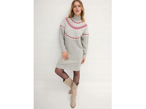 B.P.C sukienka dzianinowa wzór norweski szara 40/42.