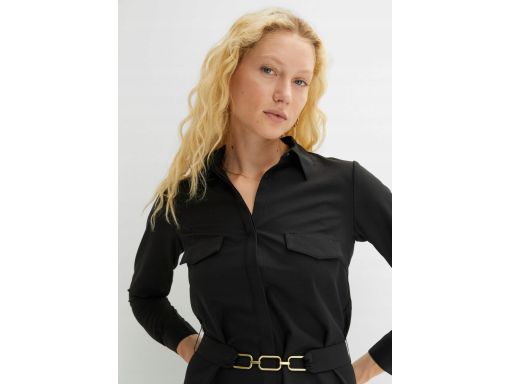 B.P.C sukienka koszulowa czarna z dekoracyjnym paskiem ^42