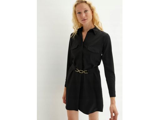 B.P.C sukienka koszulowa czarna z dekoracyjnym paskiem ^42