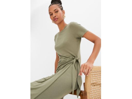 B.P.C sukienka wiskozowa khaki z przewiązaniem 44/46.