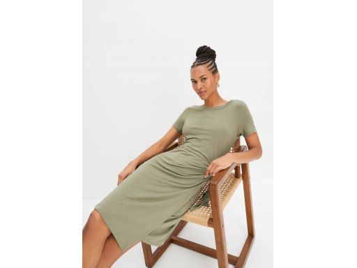 B.P.C sukienka wiskozowa khaki z przewiązaniem 44/46.