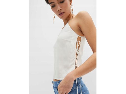 B.P.C satynowy top śmietanowy SEXY z wiązaniem ^38