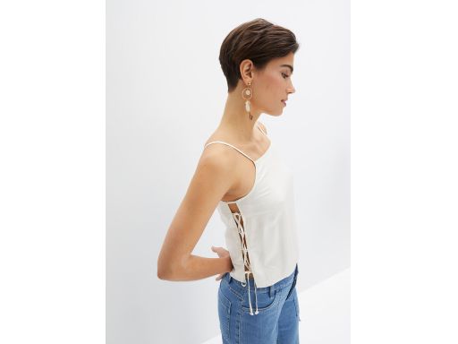 B.P.C satynowy top śmietanowy SEXY z wiązaniem ^38