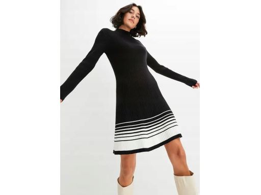 B.P.C czarna dzianinowa sukienka z paskami białymi r.36/38