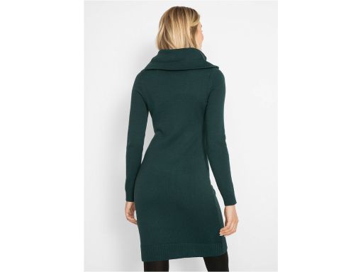 B.P.C sukienka dzianinowa z szerokim golfem butelkowa zieleń 32/34.