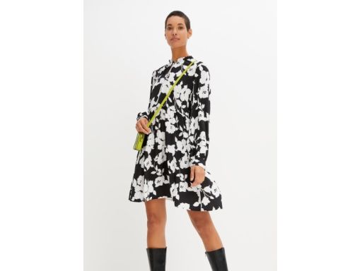 B.P.C sukienka czarna w białe kwiaty z wiązaniem r.38