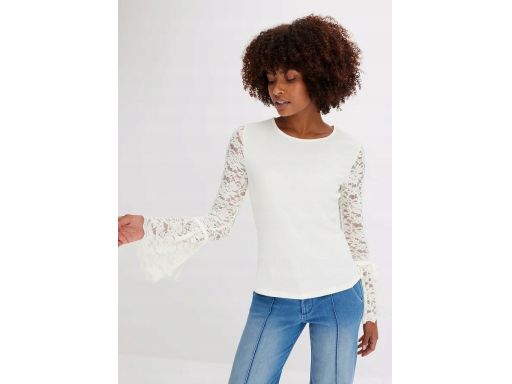 B.P.C kremowa bluzka z lekkiej krepy z koronką ^36/38