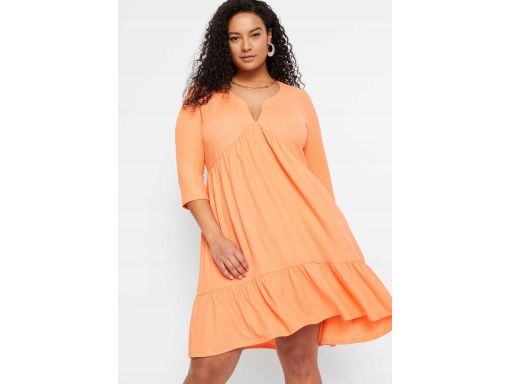 B.P.C sukienka pomarańczowa z krepy z falbanami 40/42.