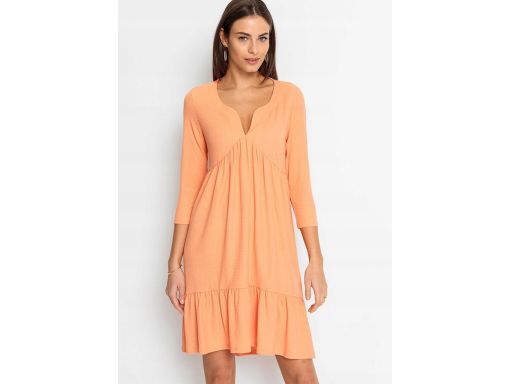 B.P.C sukienka pomarańczowa z krepy z falbanami 40/42.