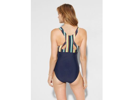 B.P.C Kostium kąpielowy granatowy z kolorowymi paskami ^40
