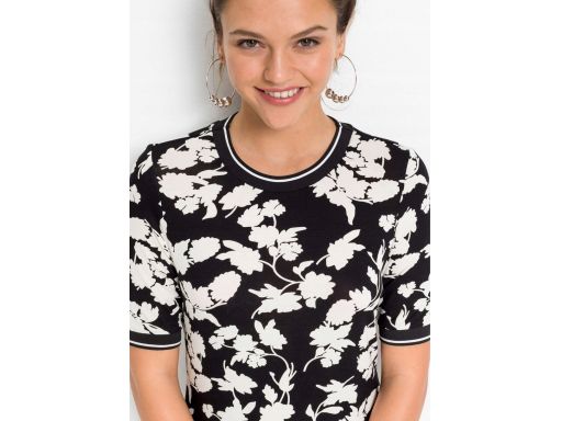 B.P.C sukienka shirtowa czarna w białe wzory kwiatowe ^32/34