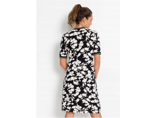 B.P.C sukienka shirtowa czarna w białe wzory kwiatowe ^32/34