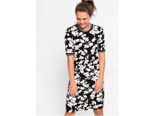 B.P.C sukienka shirtowa czarna w białe wzory kwiatowe ^32/34