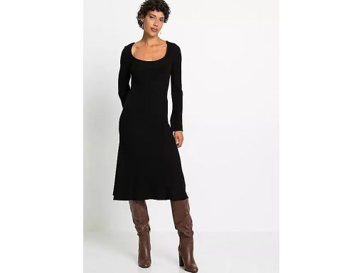 B.P.C sukienka dzianinowa midi czarna z szerokimi rękawami ^36/38