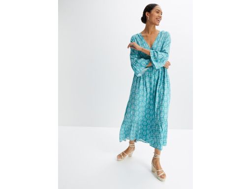 B.P.C długa sukienka kaftanowa niebieska w białe wzory ^38